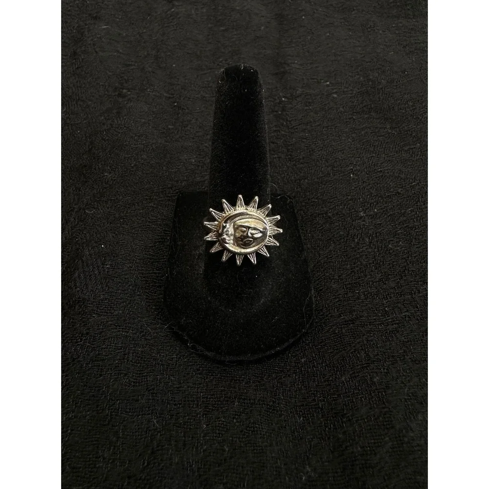 Silver Tone Sun Moon Ring Size 6.75 Celestial Cosmic Harmony Boho